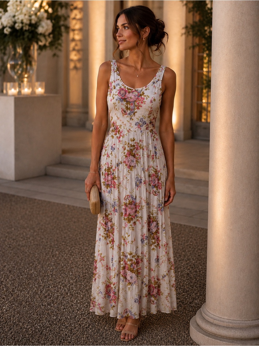 LC Lauren Conrad | Cream-Colored Floral Maxi Dress - Size 10